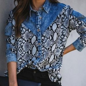 NWOT Vici Snake Print Denim Top